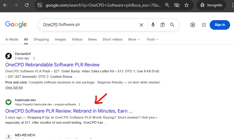 Page 1 Ranking Trick example screenshot - OneCPD Software plr