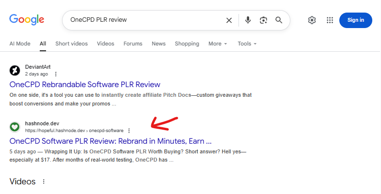 Page 1 Ranking Trick example screenshot - OneCPD PLR Review.
